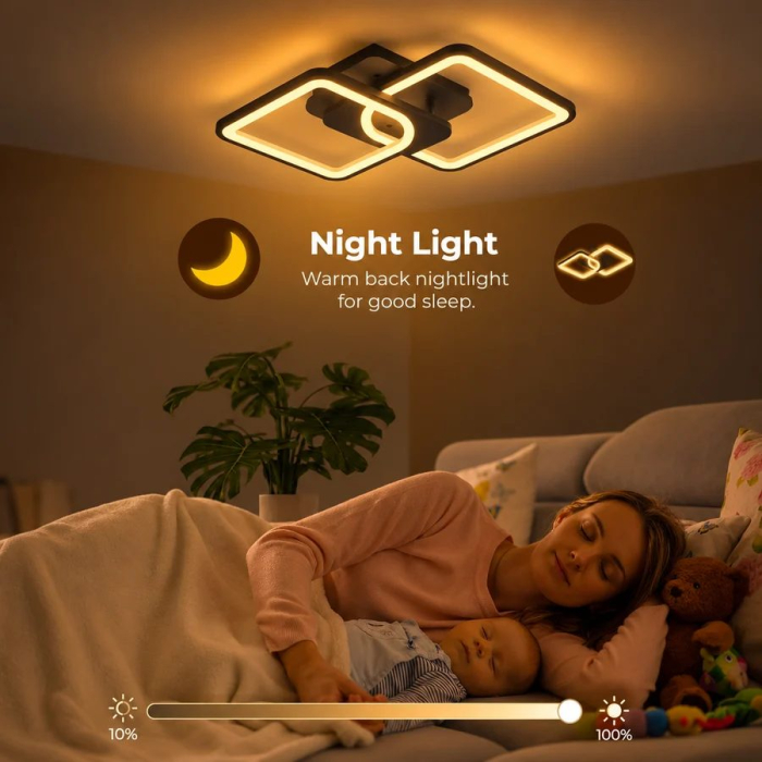 Lustra LED cu telecomanda ZOE 27W, 2 Patrate, lumina Rece/Calda/Neutra, Dimabila, Negru [5]