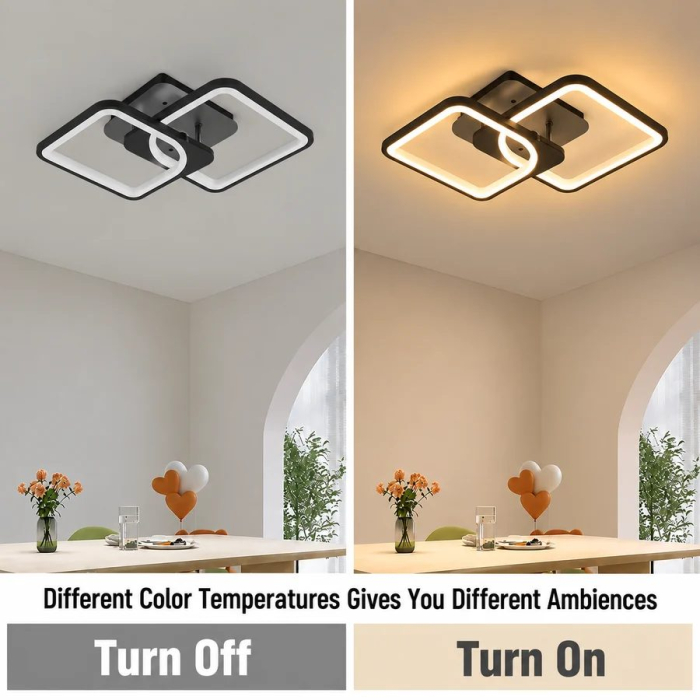 Lustra LED cu telecomanda ZOE 27W, 2 Patrate, lumina Rece/Calda/Neutra, Dimabila, Negru [2]