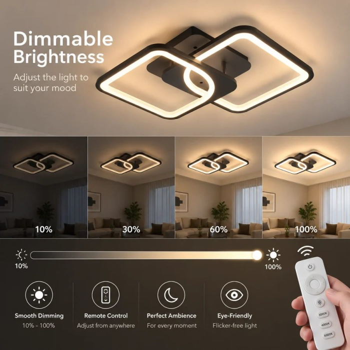 Lustra LED cu telecomanda ZOE 27W, 2 Patrate, lumina Rece/Calda/Neutra, Dimabila, Negru [4]