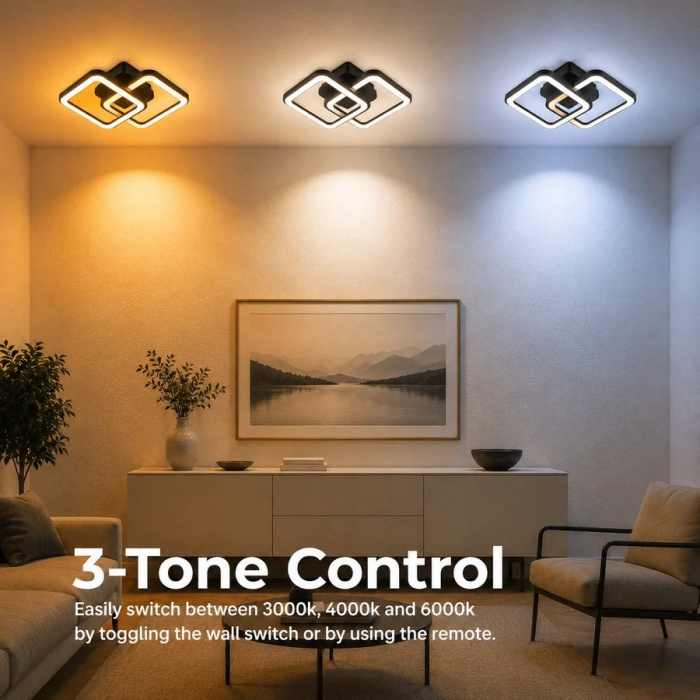 Lustra LED cu telecomanda ZOE 27W, 2 Patrate, lumina Rece/Calda/Neutra, Dimabila, Negru [3]