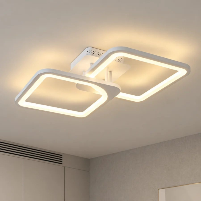 Lustra LED cu telecomanda ZOE 41W, 2 Patrate, lumina Rece/Calda/Neutra, Dimabila, Alb [2]