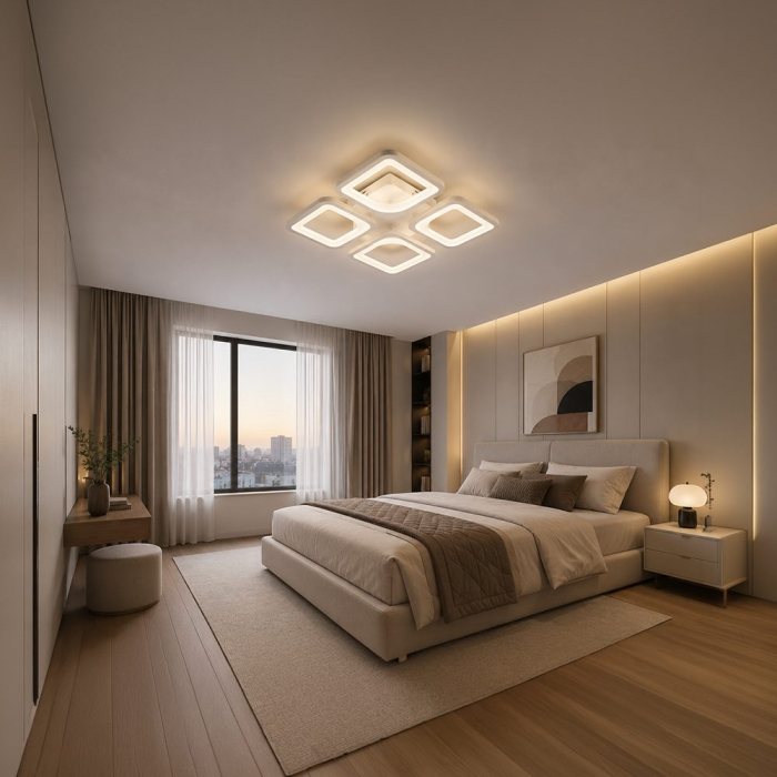 Lustra LED cu telecomanda ZOE 53W, 4 Patrate, lumina Rece/Calda/Neutra, Dimabila, Alb [9]