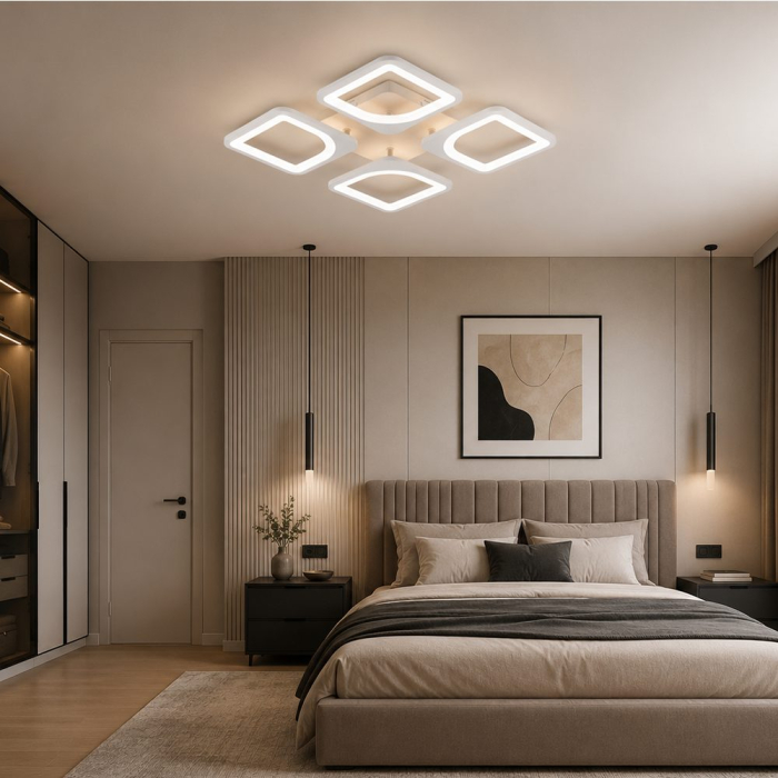 Lustra LED cu telecomanda ZOE 53W, 4 Patrate, lumina Rece/Calda/Neutra, Dimabila, Alb [11]