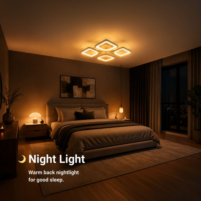 Lustra LED cu telecomanda ZOE 53W, 4 Patrate, lumina Rece/Calda/Neutra, Dimabila, Alb [6]
