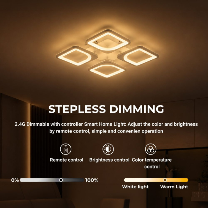 Lustra LED cu telecomanda ZOE 53W, 4 Patrate, lumina Rece/Calda/Neutra, Dimabila, Alb [4]