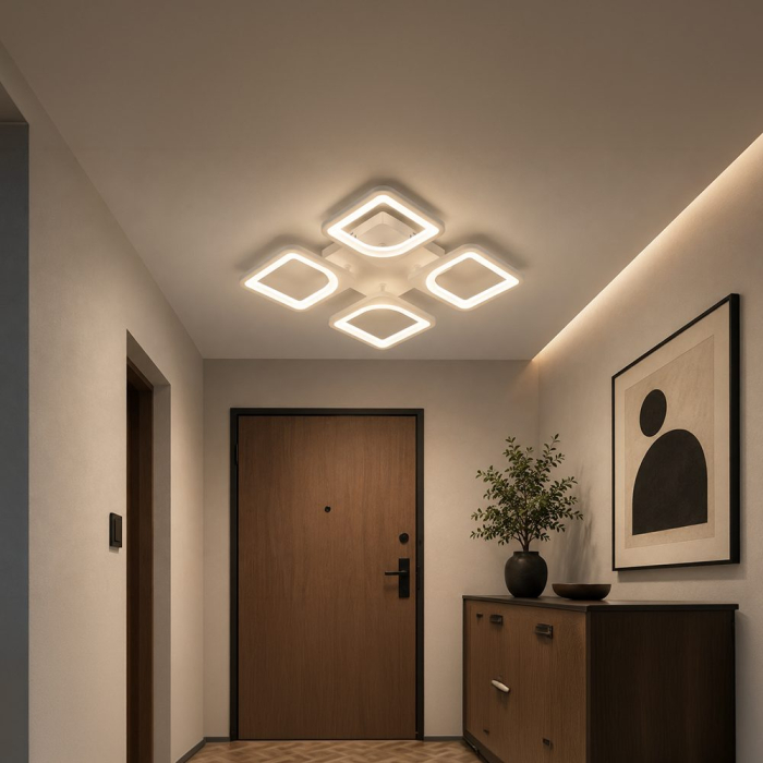 Lustra LED cu telecomanda ZOE 53W, 4 Patrate, lumina Rece/Calda/Neutra, Dimabila, Alb [10]