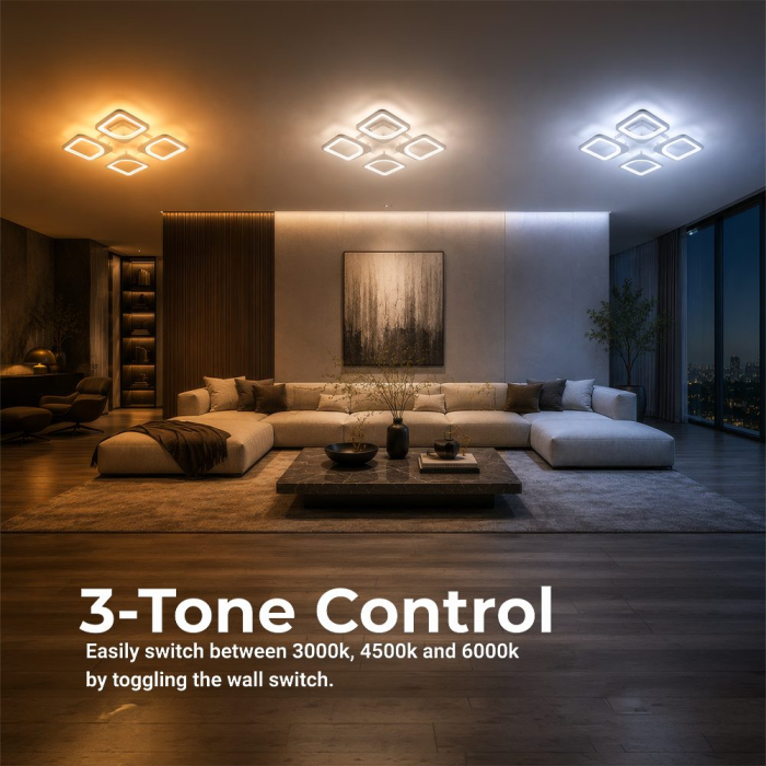 Lustra LED cu telecomanda ZOE 53W, 4 Patrate, lumina Rece/Calda/Neutra, Dimabila, Alb [5]
