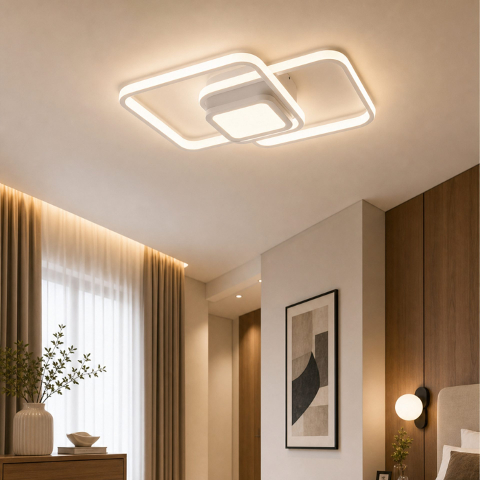 Lustra LED Moderna DUOFORM, Flippy, 21W, Design Geometric cu 3 Patrate, Lumina Calda/Neutra/Rece, Alb [10]