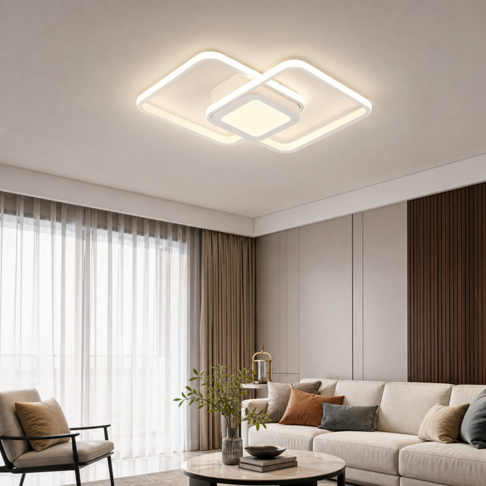 Lustra LED Moderna DUOFORM, Flippy, 21W, Design Geometric cu 3 Patrate, Lumina Calda/Neutra/Rece, Alb [4]