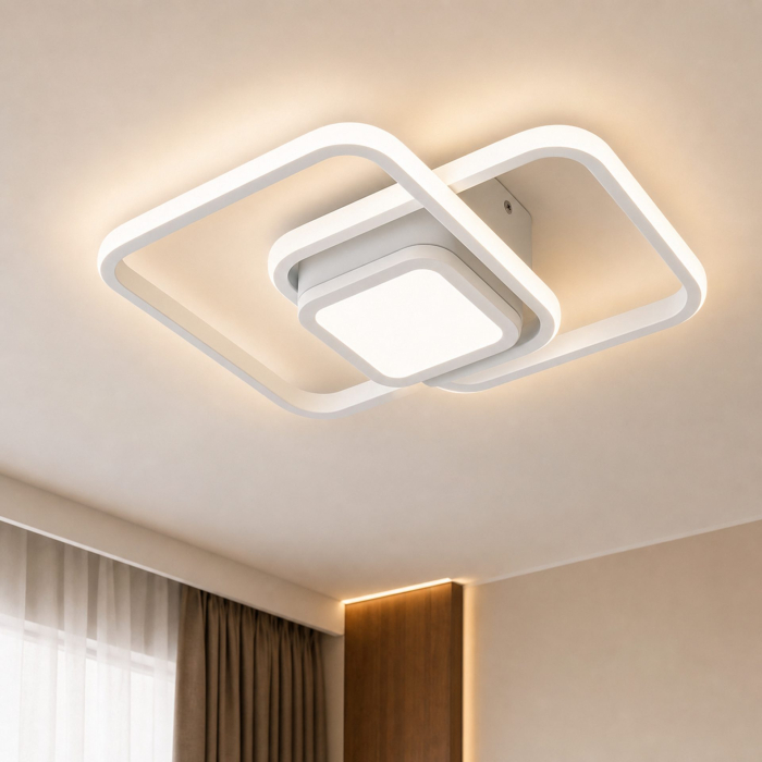 Lustra LED Moderna DUOFORM, Flippy, 21W, Design Geometric cu 3 Patrate, Lumina Calda/Neutra/Rece, Alb [13]