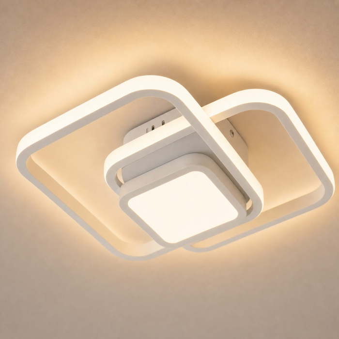 Lustra LED Moderna DUOFORM, Flippy, 21W, Design Geometric cu 3 Patrate, Lumina Calda/Neutra/Rece, Alb [5]