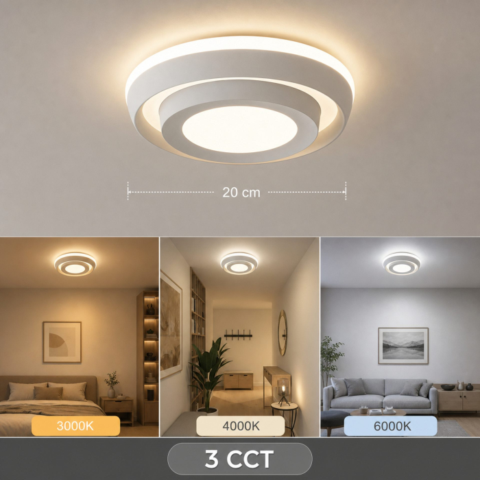 Lustra LED ROUE, 27W, Diametru 20cm, Lumina Calda/Neutra/Rece, Alb, Metal si Acril [12]