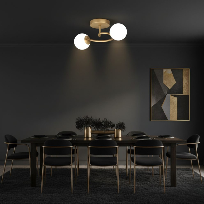 Lustra LED si cristal ORBIT, 55cm, 2xE27, Globuri, Auriu [7]