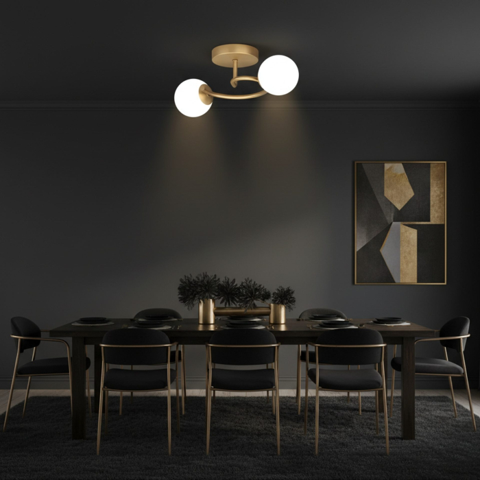 Lustra LED si cristal ORBIT, 55cm, 2xE27, Globuri, Auriu [3]