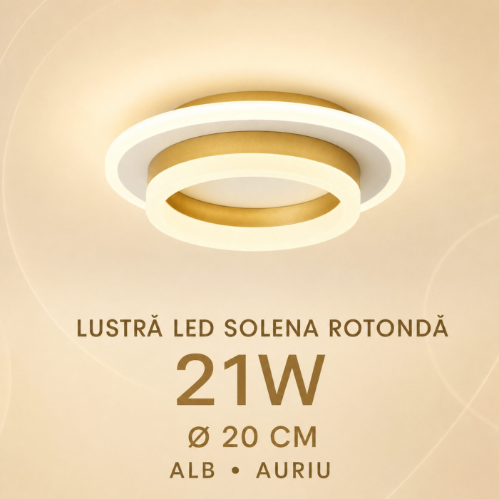 Lustra LED SOLENA ROTONDA 21W, Diametru 20cm, lumina Rece/Calda/Neutra, Alb Auriu [8]