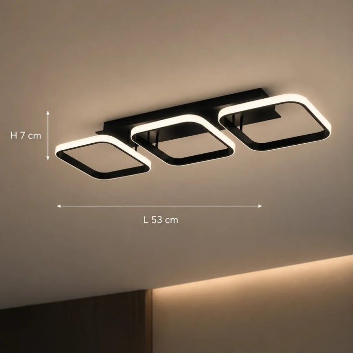 Lustra LED VERTEX 34W, 3 Patrate, Liniara, lumina Rece/Calda/Neutra, Neagra [4]