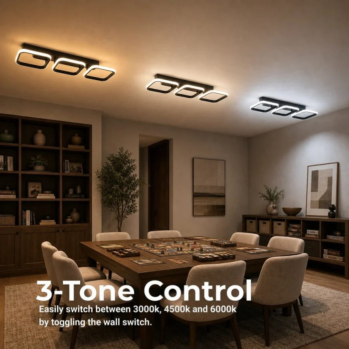 Lustra LED VERTEX 34W, 3 Patrate, Liniara, lumina Rece/Calda/Neutra, Neagra [5]