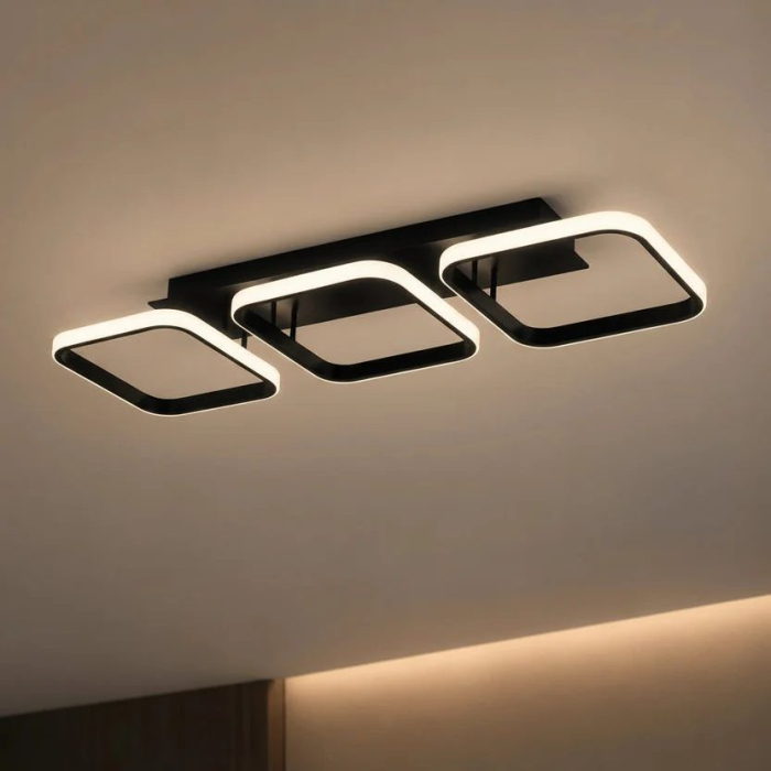 Lustra LED VERTEX 34W, 3 Patrate, Liniara, lumina Rece/Calda/Neutra, Neagra [2]