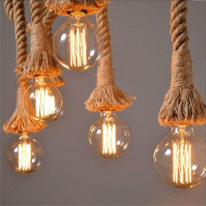 Lustra Vintage LV102, 2xE27, Rustic, Sfoara si Metal, 150cm, Suport Negru [7]
