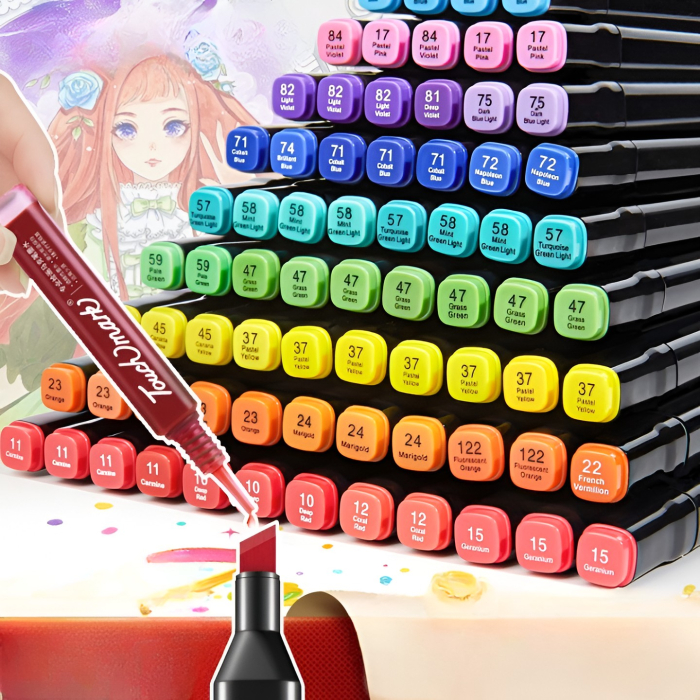 Markere cu Alcool Touch Room, Flippy, Paleta mare Set de 168+ de Culori, Capat Lat si Capat Precis, Geanta Inclusa, Multicolor [2]