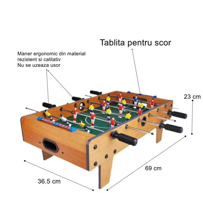 Masa de Fotbal cu Teren si 18 Jucatori Flippy, 6 Manere, cu Tablou pentru Scor, din Metal, Lemn si ABS, 69 x 36.5 x 23 cm, cu Picioare, pentru copii/adulti [2]