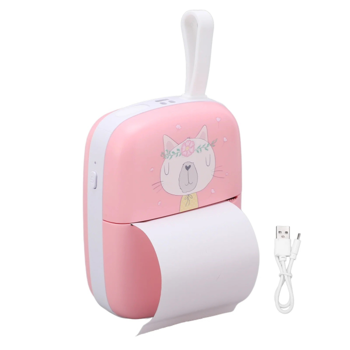 Mini Imprimanta Foto Portabila, Flippy, Incarcare USB, Bluetooth, Model Pisica, Print Alb-Negru, Roz [3]