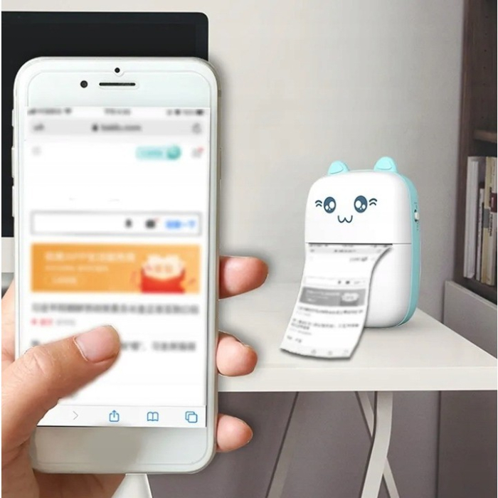 Mini Imprimanta Foto Portabila, Flippy, Incarcare USB, Bluetooth, Model Ursulet, 12 x 9 x 5 cm, Alb Albastru [5]