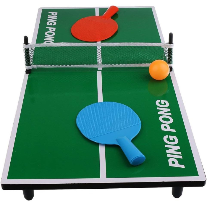 Mini Masa de Ping Pong Flippy, pentru interior, Material Lemn, 60 x 10 x 30 cm, 2 mingi, portabila, verde [5]