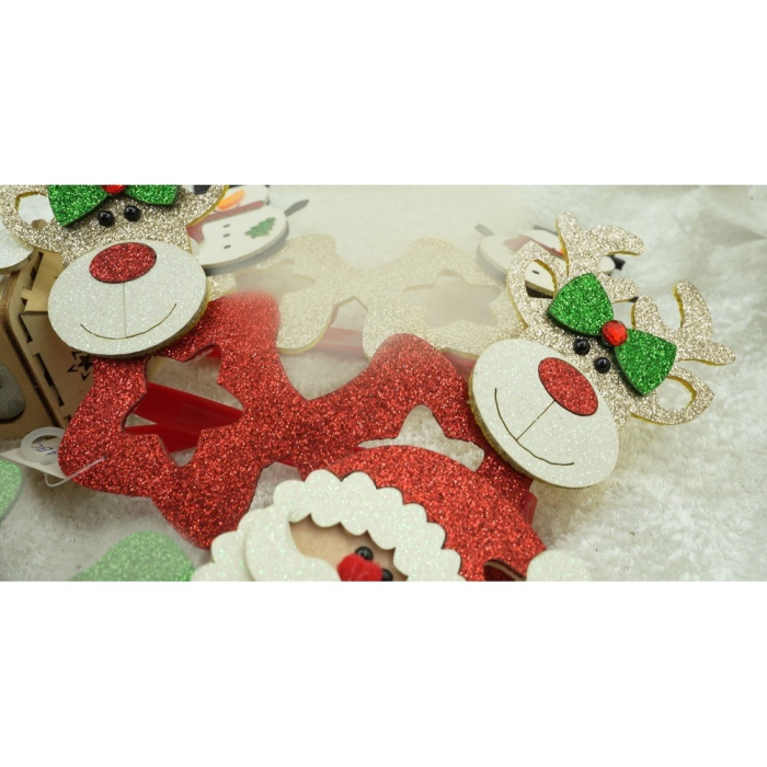 Ochelari petrecere de Craciun, forma  Stea cu Ren , Rosu, din Plastic si Poliester, Flippy [6]