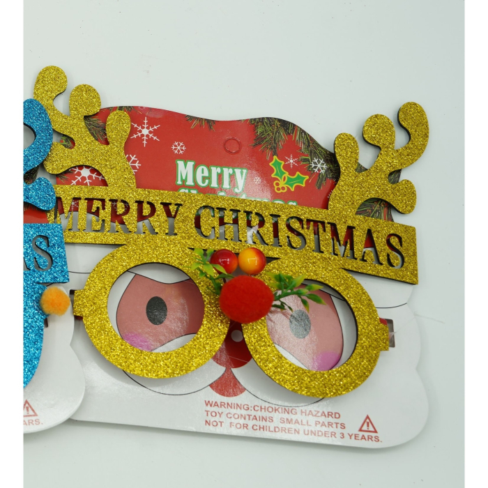 Ochelari petrecere de Craciun, rotunzi, Galben, din Plastic si Poliester, Flippy [3]