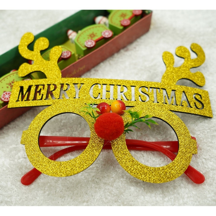 Ochelari petrecere de Craciun, rotunzi, Galben, din Plastic si Poliester, Flippy [6]