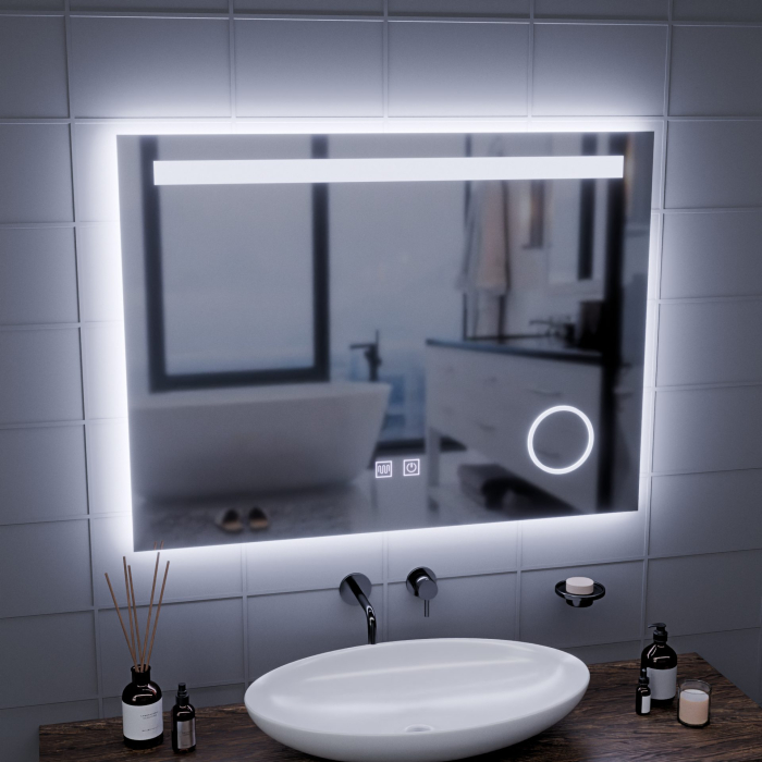 Oglinda LED Rectangulara, 80x60cm, Piano Touch, Sistem Dezaburire, Dimabila, Lumina Rece 6000K [8]