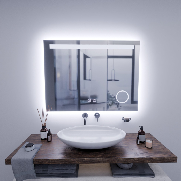 Oglinda LED Rectangulara, 80x60cm, Piano Touch, Sistem Dezaburire, Dimabila, Lumina Rece 6000K [9]
