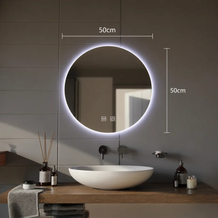 Oglinda LED Rotunda, 12W, 50cm, Isolda,Touch, Sistem Dezaburire, Lumina Rece 6000k [4]