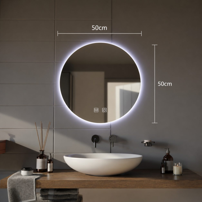 Oglinda LED Rotunda, 12W, 50cm, Isolda,Touch, Sistem Dezaburire, Lumina Rece 6000k [7]
