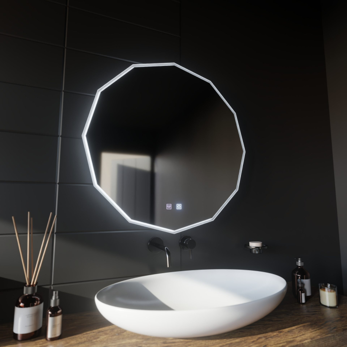 Oglinda LED Rotunda, 50cm, VIVO Touch, Sistem Dezaburire, Dimabila [7]