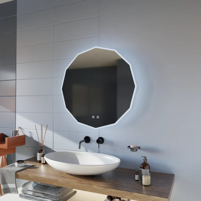 Oglinda LED Rotunda, 50cm, VIVO Touch, Sistem Dezaburire, Dimabila [3]