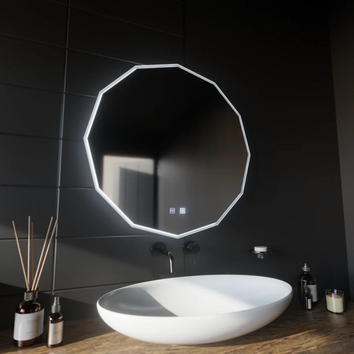 Oglinda LED Rotunda, 50cm, VIVO Touch, Sistem Dezaburire, Dimabila [2]