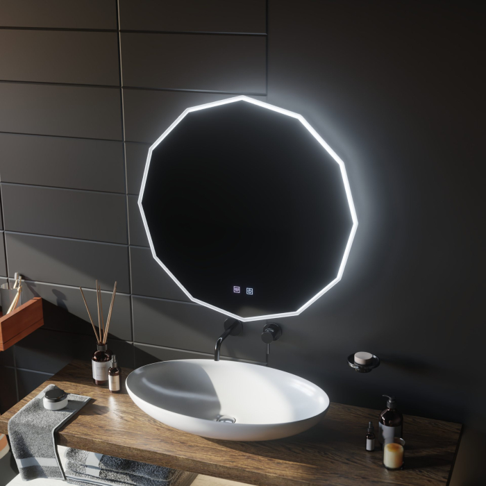 Oglinda LED Rotunda, 50cm, VIVO Touch, Sistem Dezaburire, Dimabila [8]