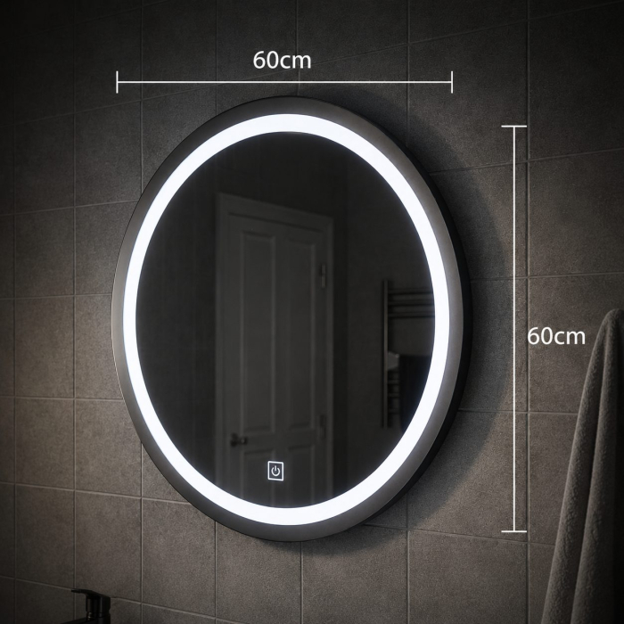 Oglinda LED Touch Gallio , Diametru 60cm, Lumina Rece 6000K, Sticla [10]