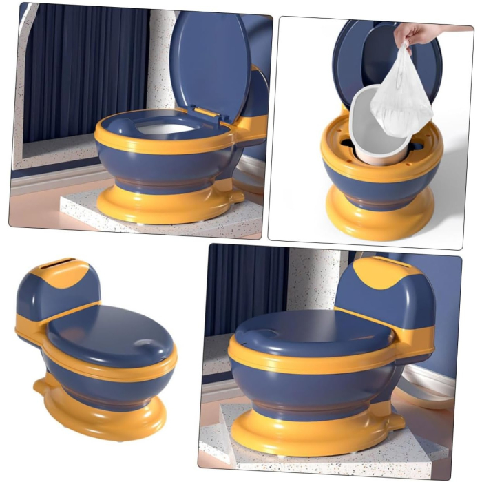 Olita Bebelusi , pentru Copii 1 - 8 Ani, Model Toaleta Adulti, Colac Moale PVC, Compartiment Detasabil, Cutie Depozitare Hartie, 34 x 32 x 19 cm, Albastru/Portocaliu [3]