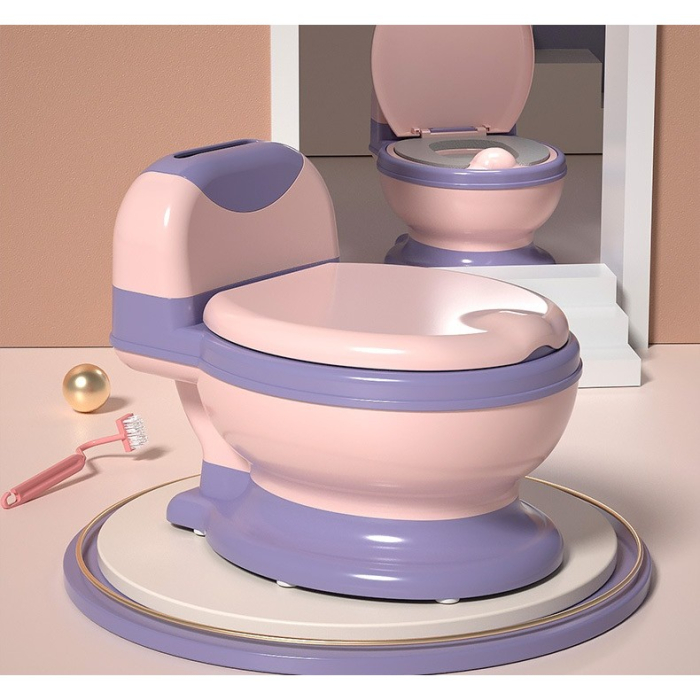 Olita Bebelusi , pentru Copii 1 - 8 Ani, Model Toaleta Adulti, Colac Moale PVC, Compartiment Detasabil, Cutie Depozitare Hartie, 34 x 32 x 19 cm, Roz/Mov [6]