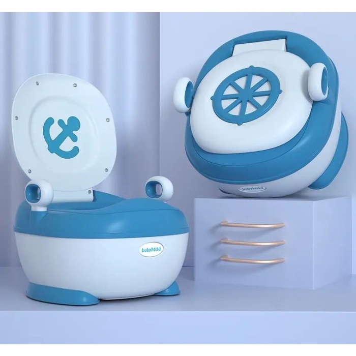 Olita pentru Copii , +1an, Portabila, Design cu Ancora, cu Capac, Model Prietenos, Non-Toxic, Compartiment Detasabil, cu Manere, cu 4 Picioare, Usor de Curatat, 46*33*32 cm, Albastru [5]