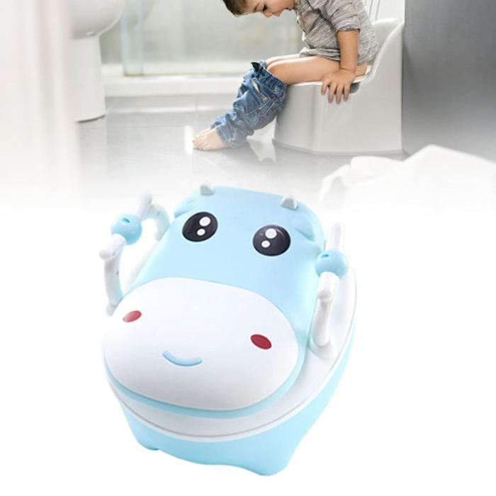 Olita pentru Copii , +1an, Portabila, Design Vacuta cu Capac, Model Prietenos, Non-Toxic, cu Manere, Compartiment Detasabil, Perie Inclusa, Usor de Curatat, Albastru [3]