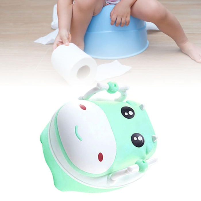 Olita pentru Copii , +1an, Portabila, Design Vacuta cu Capac, Model Prietenos, Non-Toxic, cu Manere, Compartiment Detasabil, Perie Inclusa, Usor de Curatat, Verde [3]