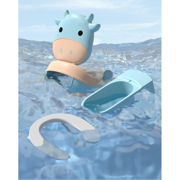 Olita pentru Copii , +1an, Portabila, Model Vacuta, cu Capac, Prietenoasa, Non-Toxic, Compartiment Detasabil, cu Manere, cu 4 Picioare, Usor de Curatat, Albastru [6]