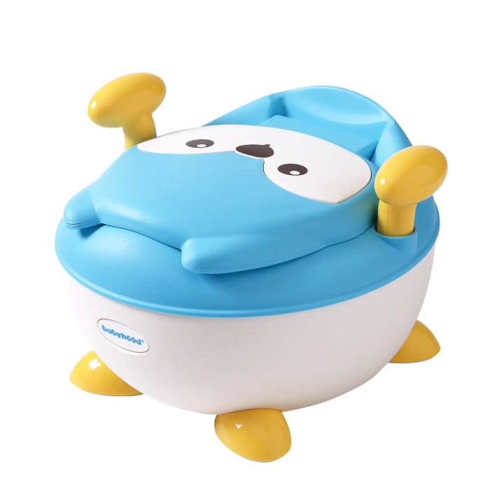 Olita pentru Copii , +6 luni, Compartiment Detasabil, cu Capac, Antiderapanta, din Plastic, Colac Moale, Model Animat Vulpe, cu Maner, 34.5 x 35 x 23 cm, Albastru/Alb [5]