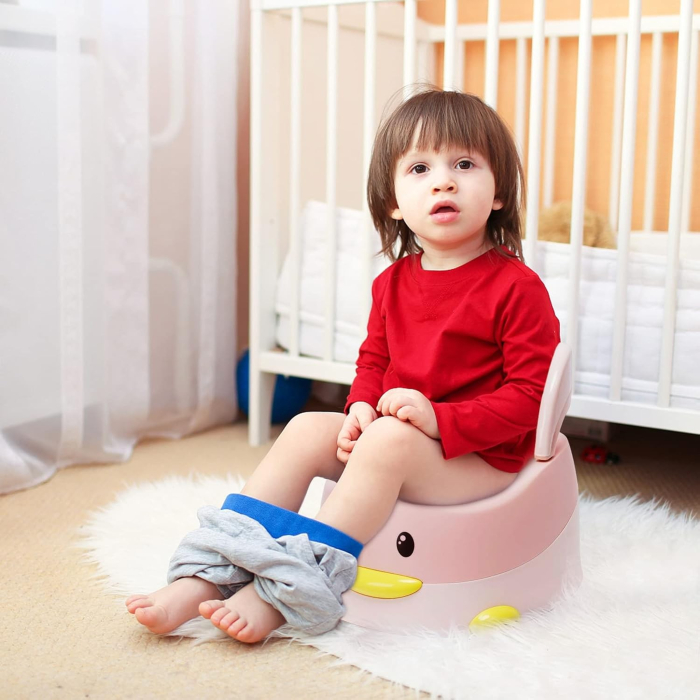 Olita pentru Copii , +6 luni, Detasabila, cu Capac, Antiderapanta, din Plastic, Colac Moale, Model Ratusca, 38x32x30 cm. Roz [6]