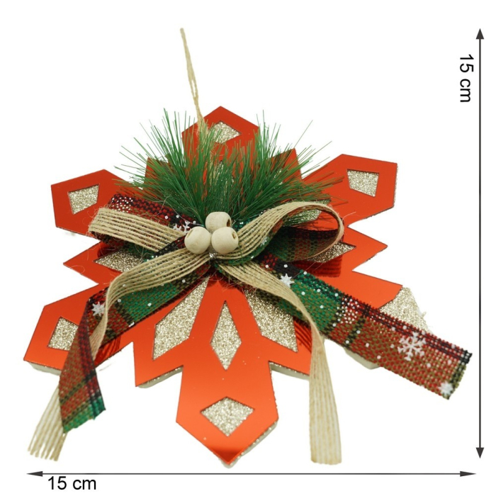 Ornament brad, Flippy, Fulg de nea, Rosu, Lucios, 15*15CM, Acril, Interior/ Exterior [11]