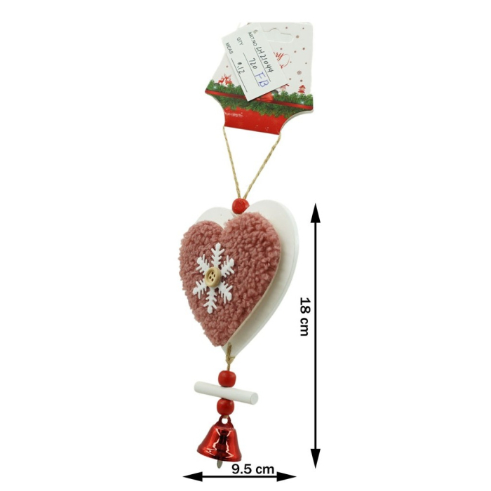 Ornament de brad broderie cu inima, Flippy, roz, lemn, 18 cm [3]